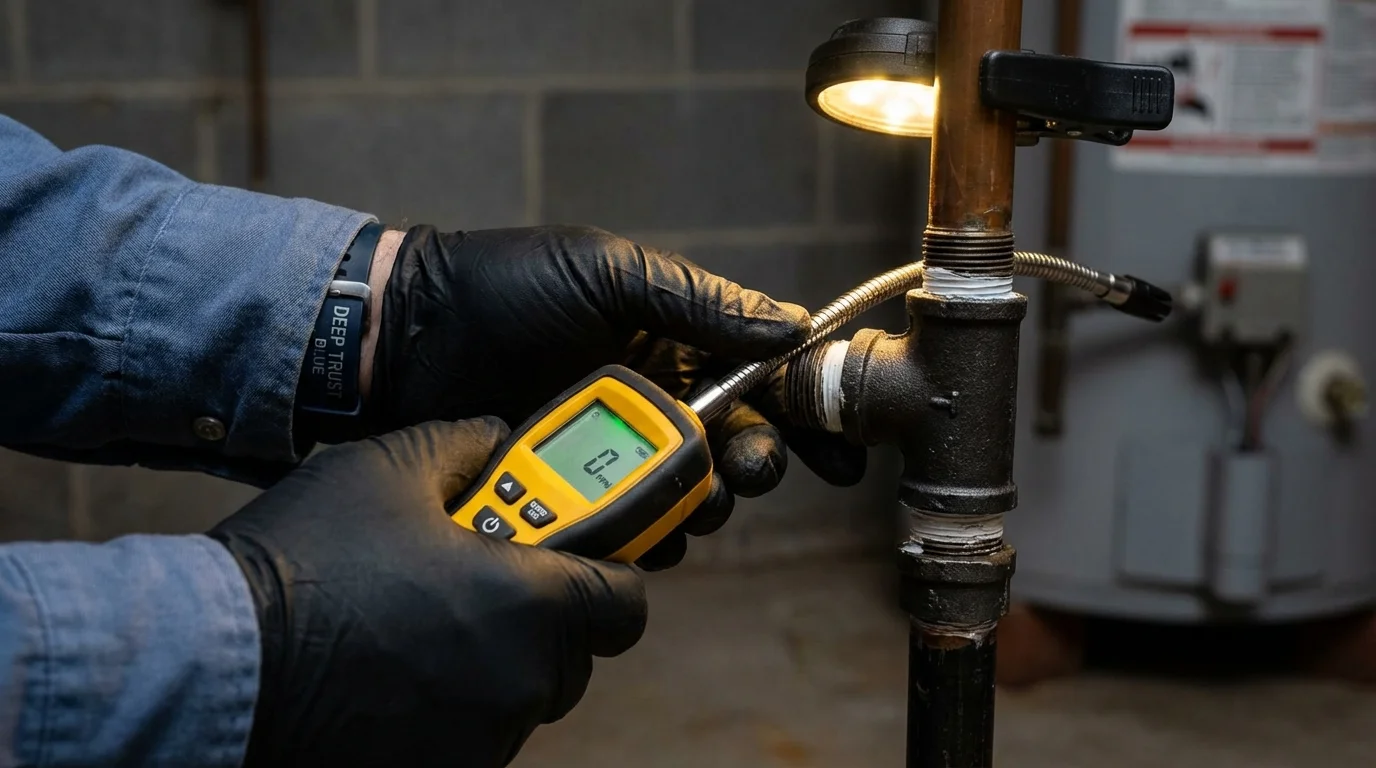 Gas leak detection with electronic sniffer by Johns Plumbing LLC in Columbus Junction